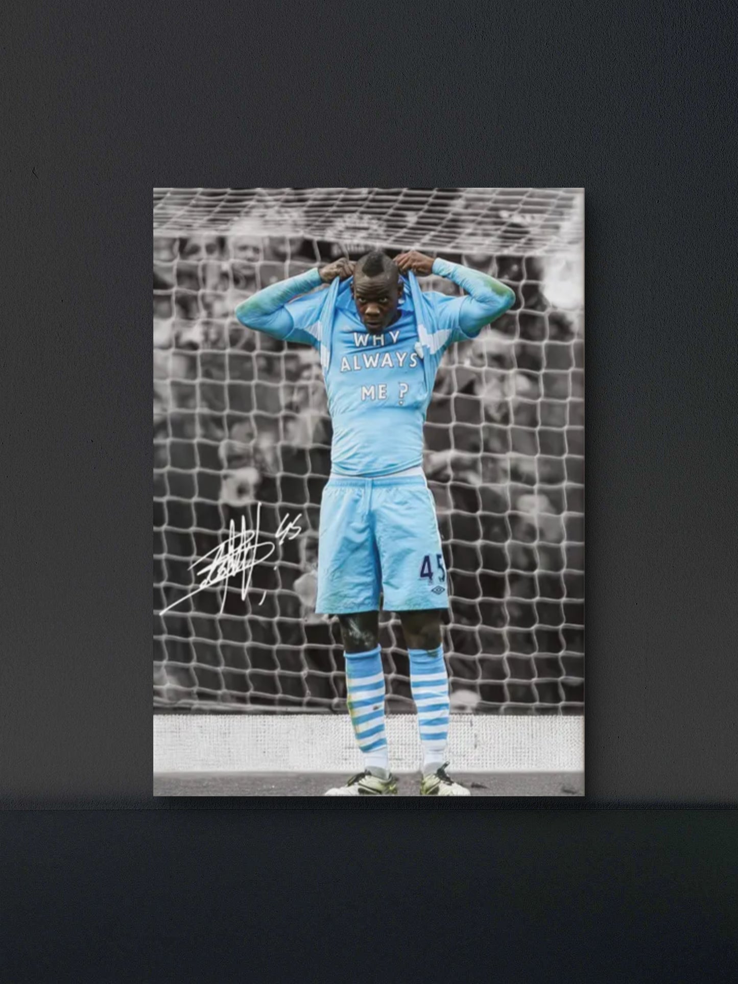 Balotelli Why Always Me Celebration Poster — Soccer Wall Art Print