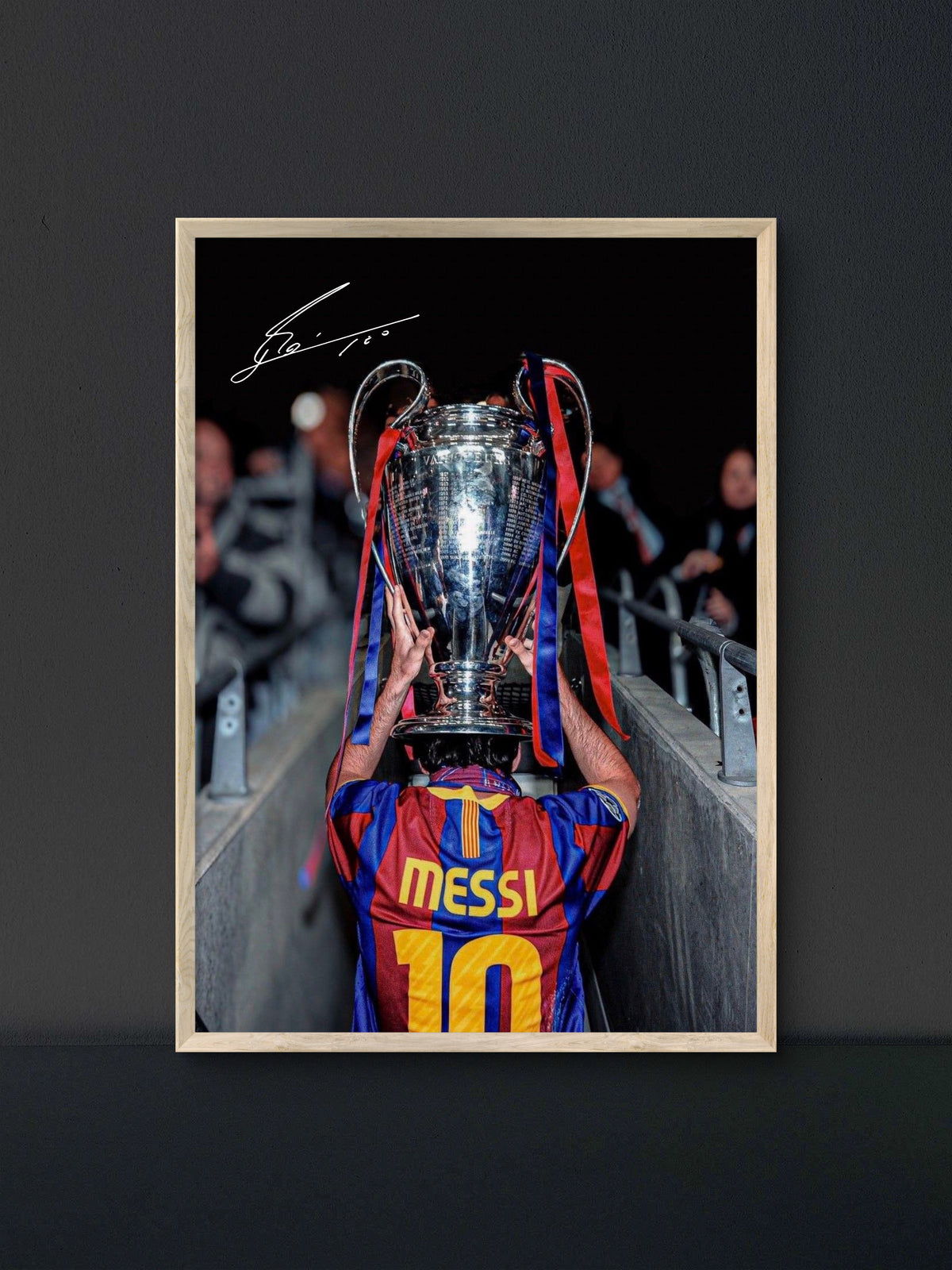 Messi Barca Champions League Trophy Tunnel Poster — Soccer Wall Art Print