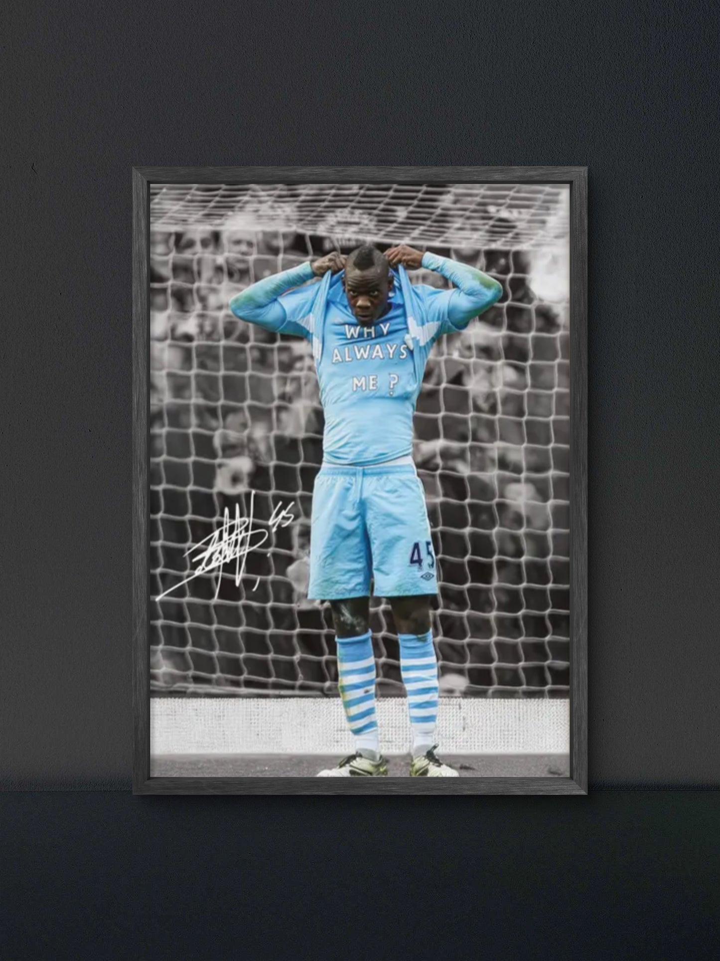 Balotelli Why Always Me Celebration Poster — Soccer Wall Art Print