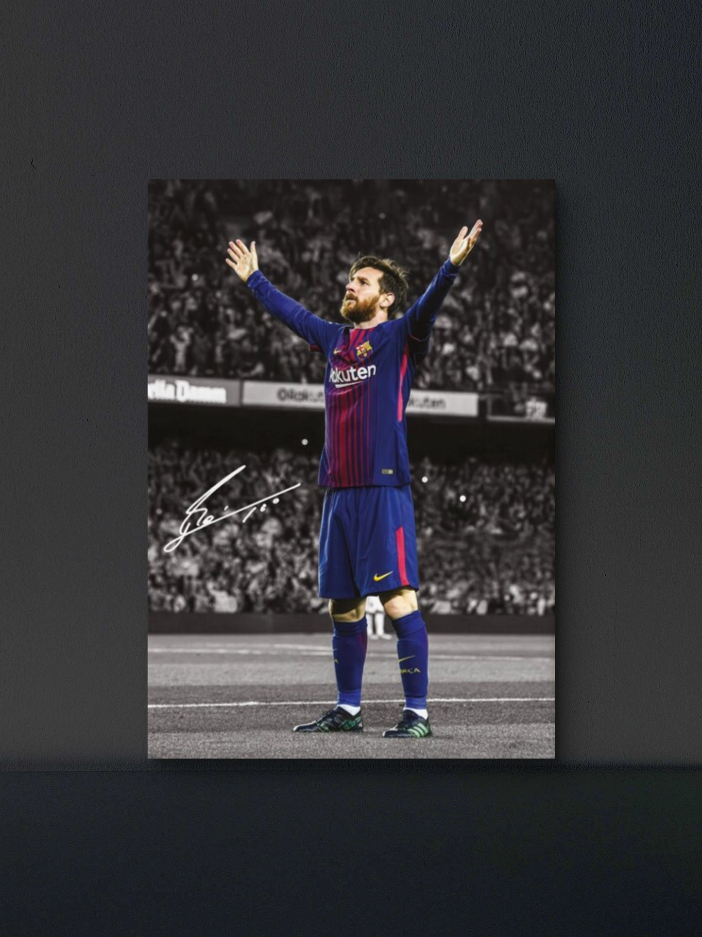Messi Barca Both Arms Raised Poster — Soccer Wall Art Print