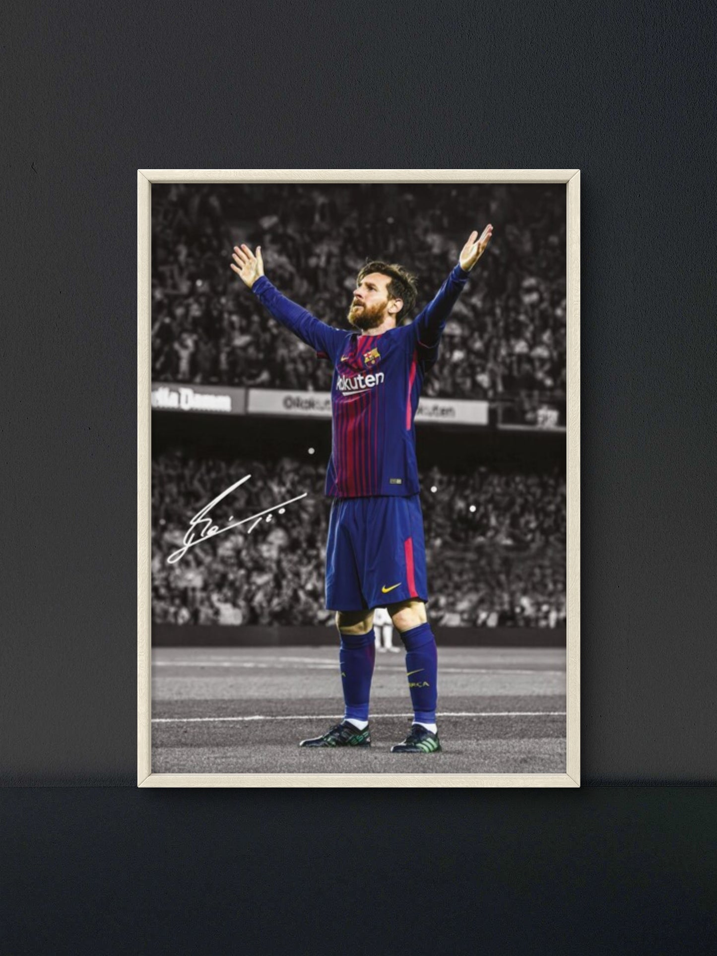 Messi Barca Both Arms Raised Poster — Soccer Wall Art Print