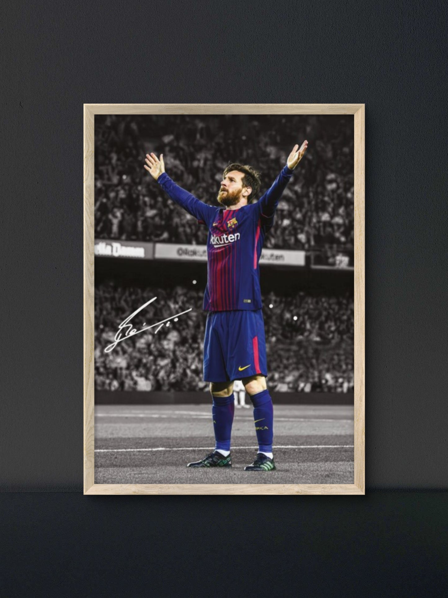 Messi Barca Both Arms Raised Poster — Soccer Wall Art Print