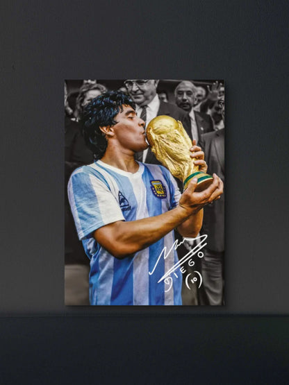 Maradona Argentina World Cup Trophy Poster — Soccer Wall Art Print