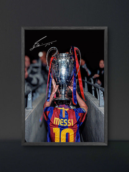 Messi Barca Champions League Trophy Tunnel Poster — Soccer Wall Art Print