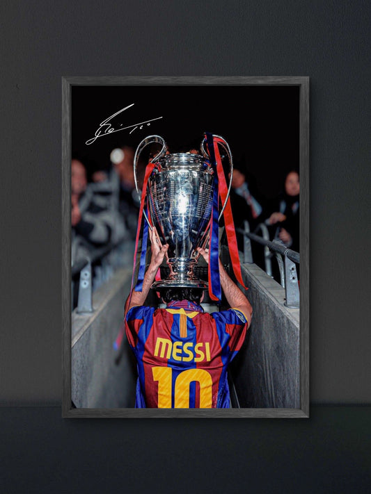 Messi Barca Champions League Trophy Tunnel Poster — Soccer Wall Art Print