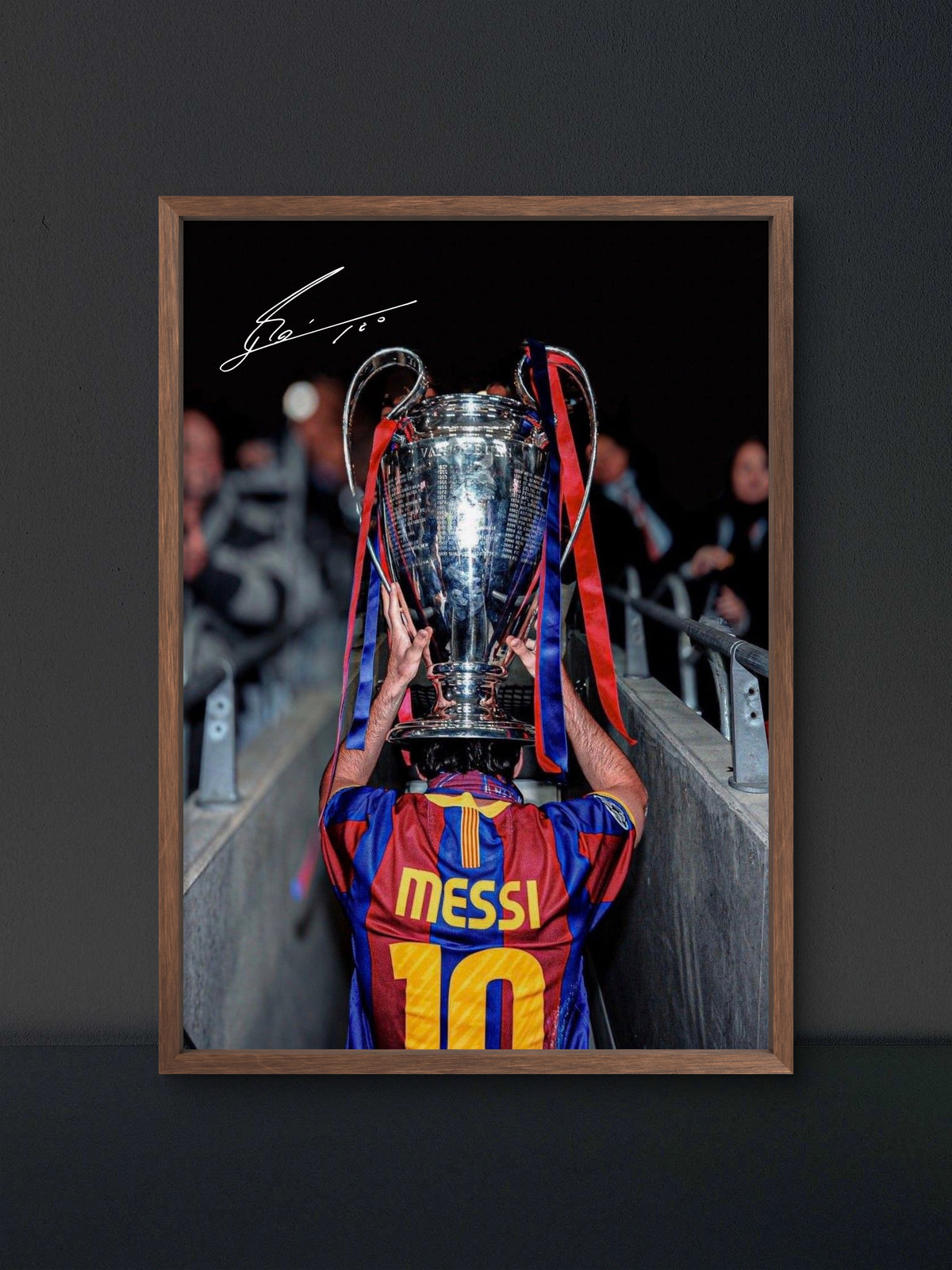 Messi Barca Champions League Trophy Tunnel Poster — Soccer Wall Art Print