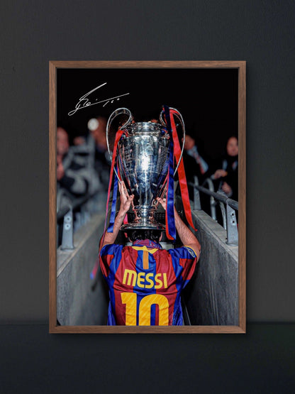 Messi Barca Champions League Trophy Tunnel Poster — Soccer Wall Art Print