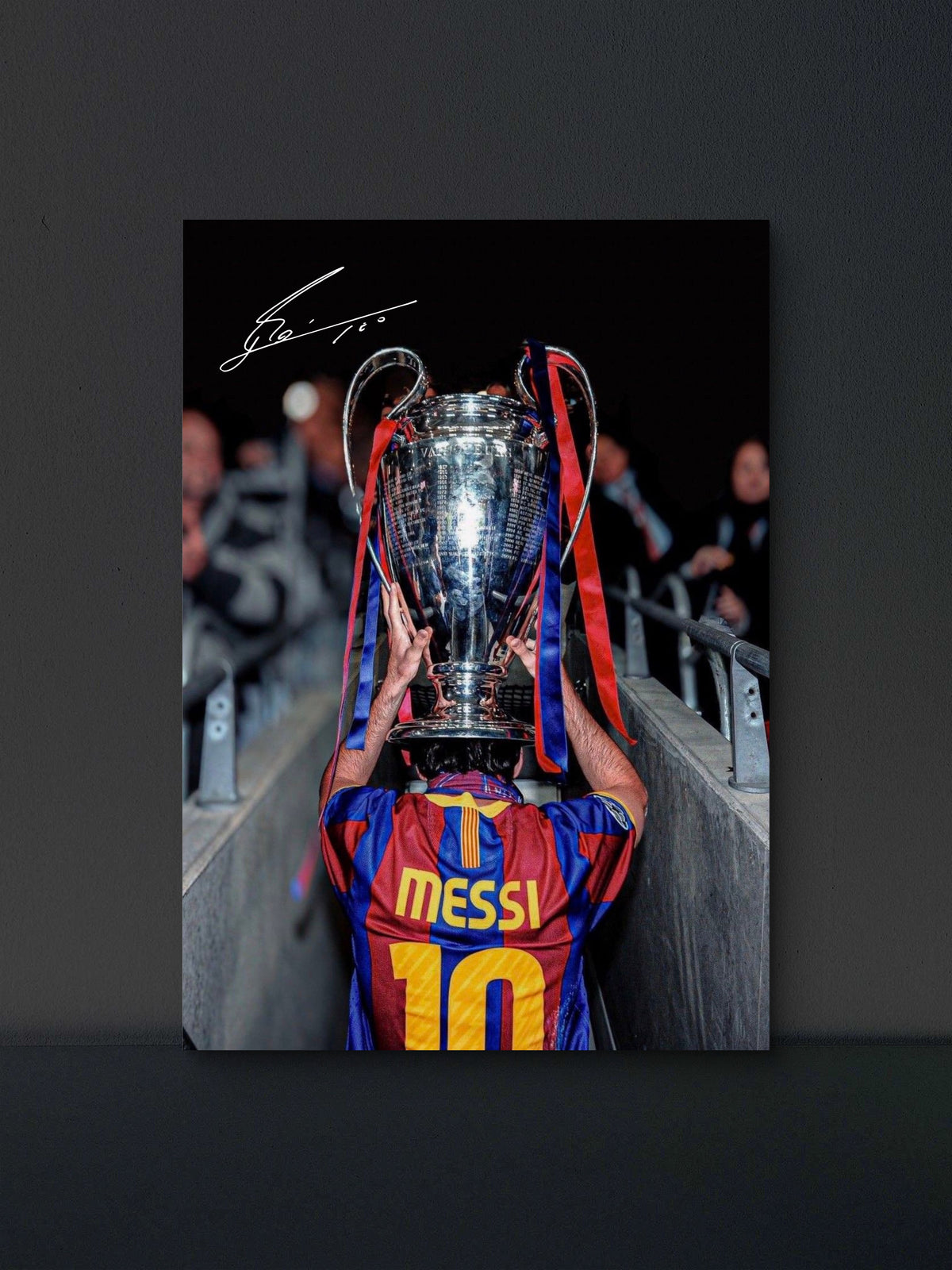 Messi Barca Champions League Trophy Tunnel Poster — Soccer Wall Art Print