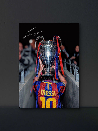 Messi Barca Champions League Trophy Tunnel Poster — Soccer Wall Art Print