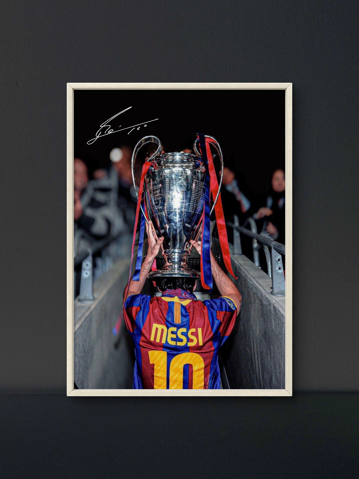 Messi Barca Champions League Trophy Tunnel Poster — Soccer Wall Art Print