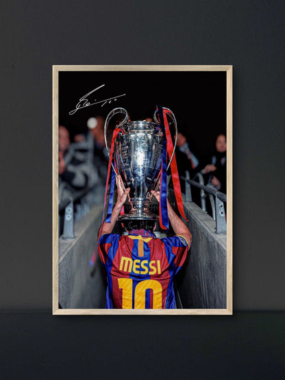 Messi Barca Champions League Trophy Tunnel Poster — Soccer Wall Art Print