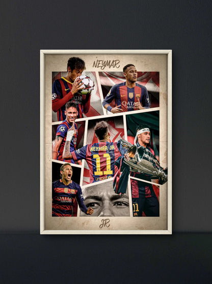 Neymar Barca Career Collage Poster — Soccer Wall Art Print