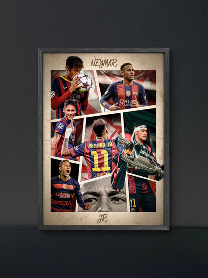 Neymar Barca Career Collage Poster — Soccer Wall Art Print